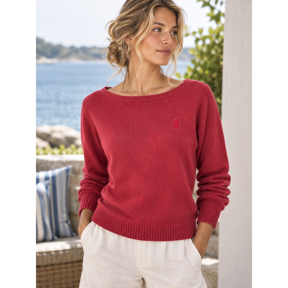 Polo Sport Ralph Lauren Vintage Boat Neck Knit Sweater Womens Large (Runs small)